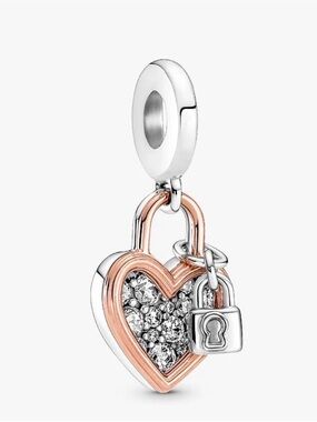 Heart Padlock Double Dangle Charm
Sterling silver, 14k rose gold plating